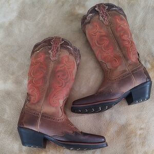 Justin Boots Brown and Red Heeled Boots